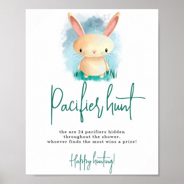 Poster Chá de fraldas de caça Bunny Pacifier (Frente)