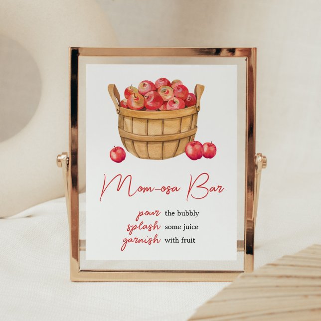 Poster Chá de fraldas de Cesta de Maçã  Mãe Bar de Osa (Fall Apple Baby Shower Mom Osa Bar Sign)
