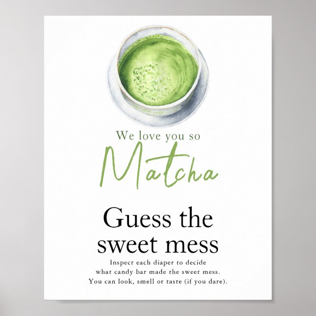 Poster Chá de fraldas de chá Matcha Adivinha a doce bagun (Frente)