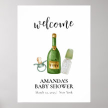 Chá de fraldas de champanhe mínimo verde bem-vindo