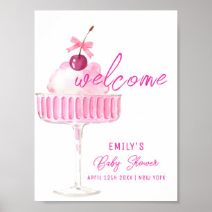 Poster Chá de fraldas de Cherry Champagne Rosa Brunch bem