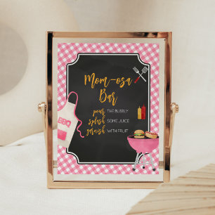 Poster Chá de fraldas de CHURRASCO Gingham Rosa Mãe Bar O