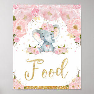 Poster Chá de fraldas de Comida de Elefante Floral Cor-de