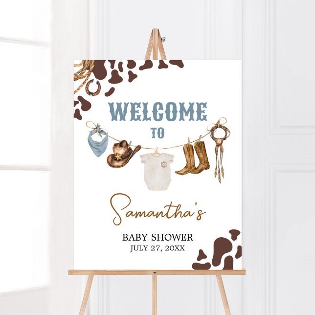 Poster Chá de fraldas de cowboy bem-vindo (Wild West Rodeo Baby Shower Welcome Sign)