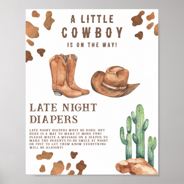 Poster Chá de fraldas de cowboy Jogada noturna tardia do  (Frente)