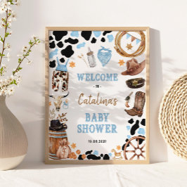 Poster Chá de fraldas de cowboy ocidental azul Rodeo Bem-