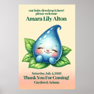 Poster Chá de fraldas de Dewdrop de Bebê adormecido bonit