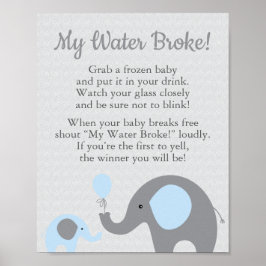 Poster Chá de fraldas de Elefante Azul Meu Sinal de Jogo 