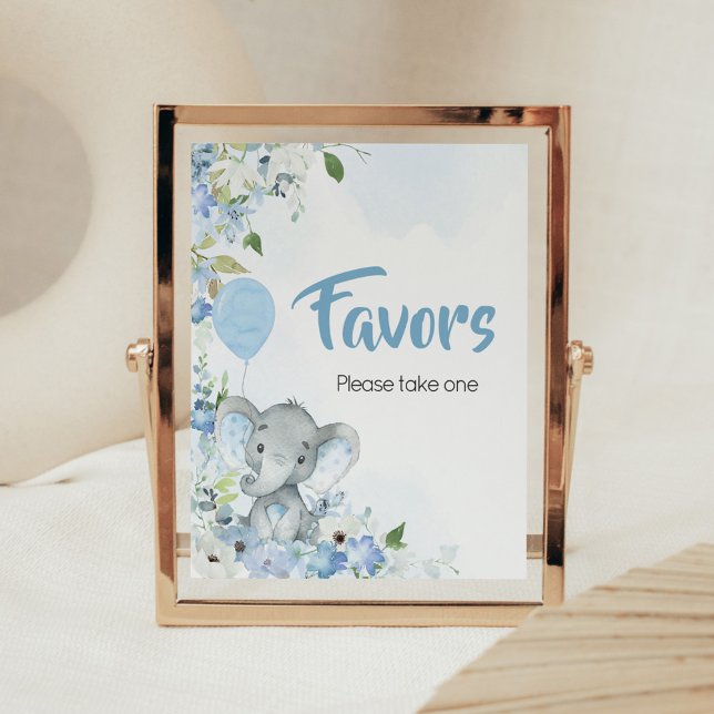 Poster Chá de fraldas de Elefante de Amendoim Azul (Blue Elephant Little Peanut Baby Shower Favors Sign)