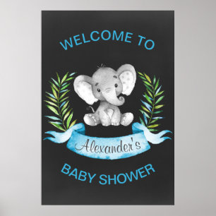 Póster Chá de fraldas de Elefante de Aquarela Chalkboard