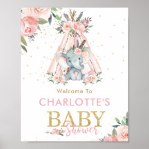 Chá de fraldas de Elefante Floral Rosa Tribal Bem-