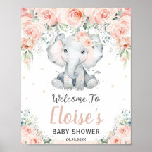 Chá de fraldas de Elefante Floral Soft Blush Bem-v