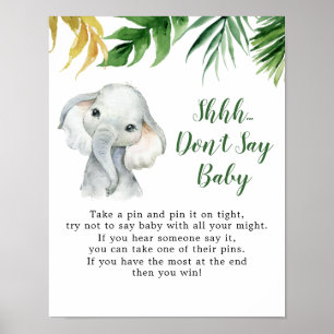 Poster Chá de fraldas de Elefante Tropical Não diga bebê