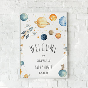 Poster Chá de fraldas de Espaço Exterior Cubo Bem-vindo
