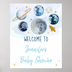 Poster Chá de fraldas de Espaço Exterior Dourado Azul G