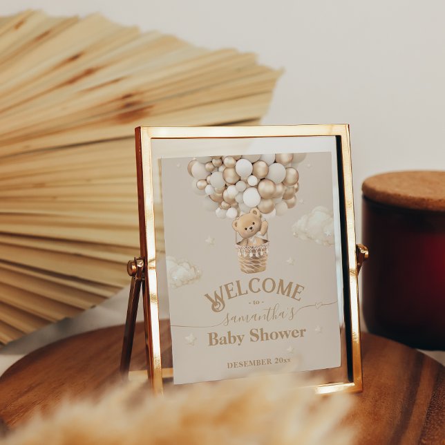 Poster Chá de fraldas de Espera do Balão do Urso de Teddy (Criador carregado)