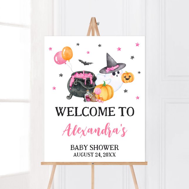 Poster Chá de fraldas de Fantasmas Menino Boo Bem-vindo (Ghost Halloween Baby Shower Welcome Sign)