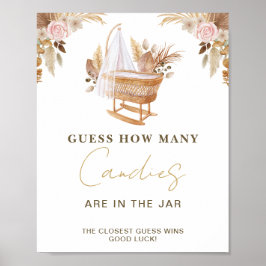 Poster Chá de fraldas de Flor de Cores Aquáticas Branco