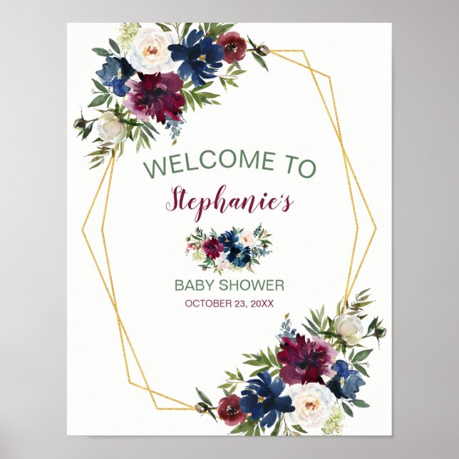 Poster Chá de fraldas de Flores de Marinho da Borgonha Ge (Frente)