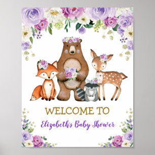 Poster Chá de fraldas de Floresta Chic Floral Aniversár