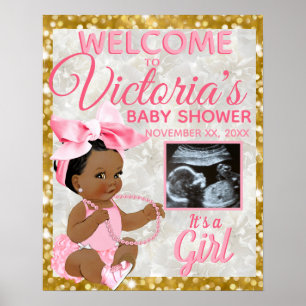 Poster Chá de fraldas de Fotografia Rosa, Menina Étnica,