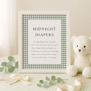 Poster Chá de fraldas de Fralda de Sage Green Gingham Mid