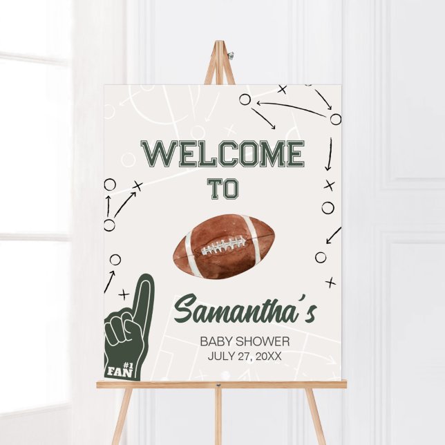 Poster Chá de fraldas de futebol bem-vindo (A Little All Star Baby Shower Welcome Sign)