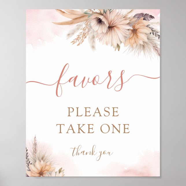 Poster Chá de fraldas De Garota Floral Boho Pampas Grass (Frente)