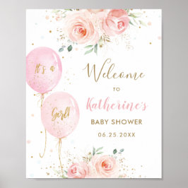 Poster Chá de fraldas de Garota Floral do Chic Pink