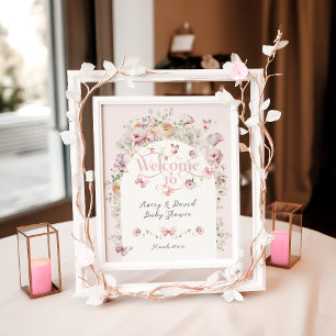 Poster Chá de fraldas de Garota Floral Rosa-Blush da Bute