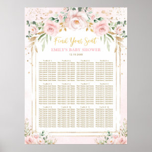 Poster Chá de fraldas de Garota Floral Rosa-Rosa-Boho
