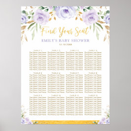 Poster Chá de fraldas De Garota Floral Roxa Chic Boho