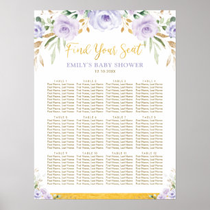 Poster Chá de fraldas De Garota Floral Roxa Chic Boho