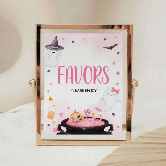 Poster Chá de fraldas de Ghoul Halloween (Pink Oh Sheet Baby Shower Favors Sign)