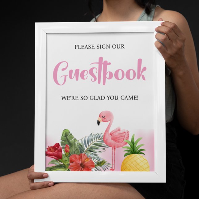 Poster Chá de fraldas de Guestbook Tropical Flamingo Rosa (Criador carregado)