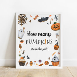 Poster Chá de fraldas De Halloween Adivinha Quantos Pumpk