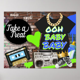 Poster Chá de fraldas De Hip Retro-Ooh Baby Treat Sinal