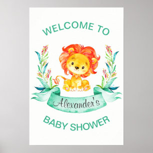 Poster Chá de fraldas de Leão de Aquarela