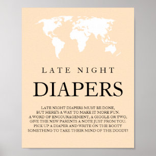 Poster Chá de fraldas de Mapa Mundial do Viagem Noite Atr