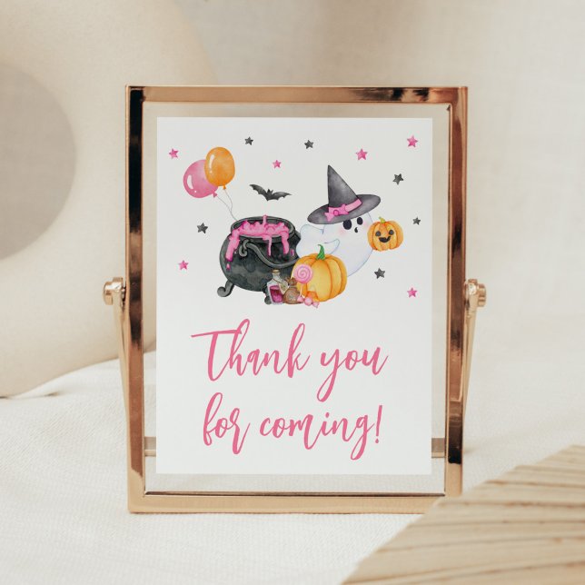 Poster Chá de fraldas de Menina Boo Obrigado por vir (Ghost Halloween Baby Shower Thank you for Coming Sign)
