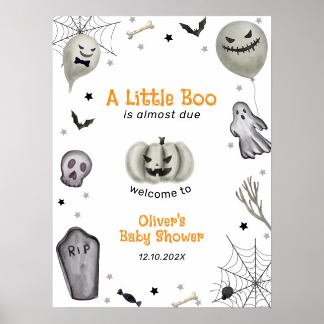 Poster Chá de fraldas de Menino Bloco Moderno de Boo (Frente)