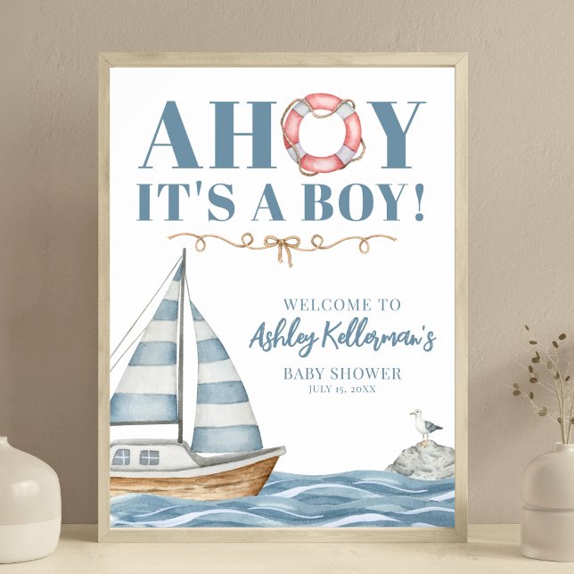 Poster Chá de fraldas de Menino do Oceano Náutico (Nautical Ocean Boy Baby Shower Poster)