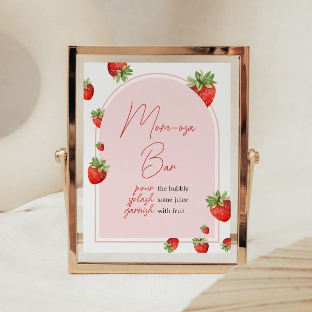 Poster Chá de fraldas de Morango Vermelho Mãe Bar Osa (Boho Berry Sweet Baby Shower Mom Osa Bar Sign)