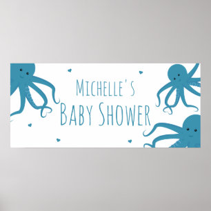 Poster Chá de fraldas de Nomes Azuis Amplos de Octopus E