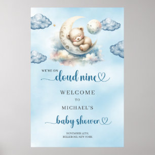 Poster Chá de fraldas de nove rapazes da Nuvem de Aquarel