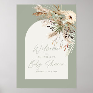Poster Chá de fraldas de orçamento pampas sage verde chic