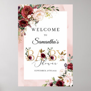 Poster Chá de fraldas de ouro floral embebido 