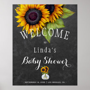 Poster Chá de fraldas de outono de Sunflower chalkboard