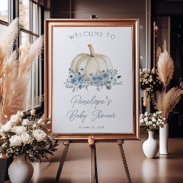 Poster Chá de fraldas de outono Floral Azul