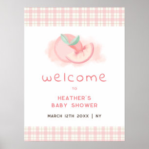 Poster Chá de fraldas de Pêssego Gingham, Cor-de-Rosa, Bo
